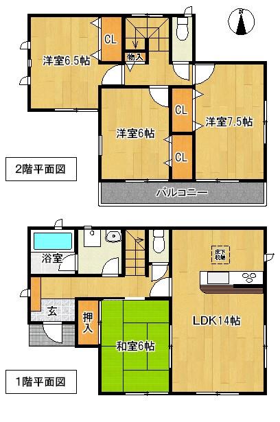 Floor plan. 28.8 million yen, 4LDK, Land area 167.35 sq m , Building area 94.77 sq m 1 Building Floor plan