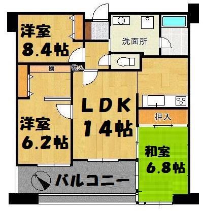 Floor plan. 3LDK, Price 20.8 million yen, Occupied area 74.06 sq m , Balcony area 13.41 sq m