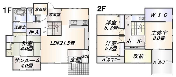 Floor plan. 39,800,000 yen, 4LDK + S (storeroom), Land area 289.94 sq m , Building area 131.94 sq m building about 46 square meters (construction floor area).