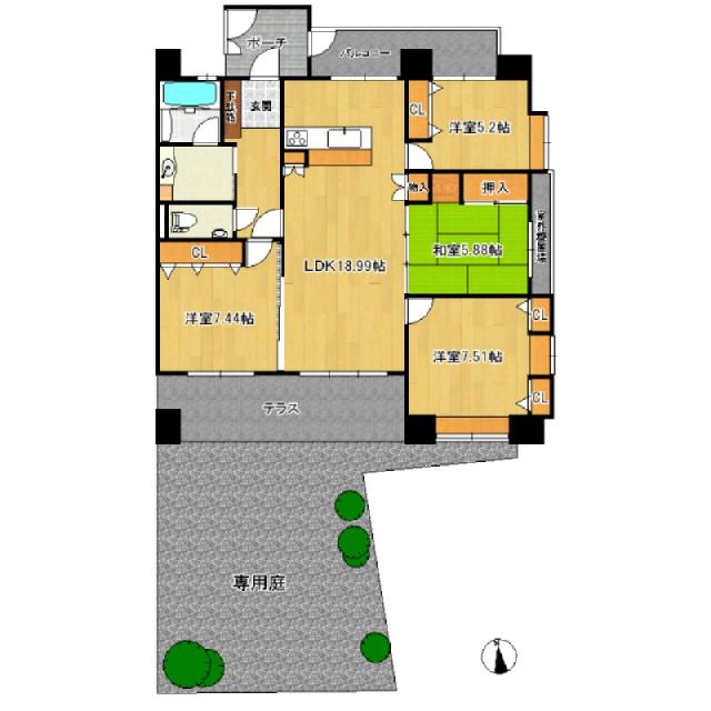 Floor plan. 4LDK, Price 13,900,000 yen, The area occupied 100.9 sq m , You have a balcony area 59.52 sq m private garden! !