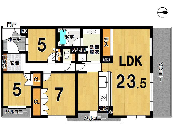 Floor plan. 3LDK, Price 33 million yen, Occupied area 88.57 sq m , Balcony area 16.55 sq m