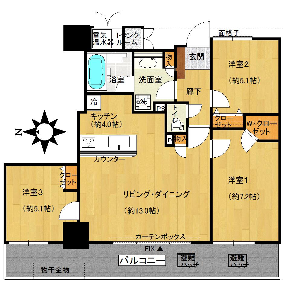 Floor plan. 3LDK, Price 22 million yen, Occupied area 72.66 sq m , Balcony area 16.27 sq m All rooms flooring