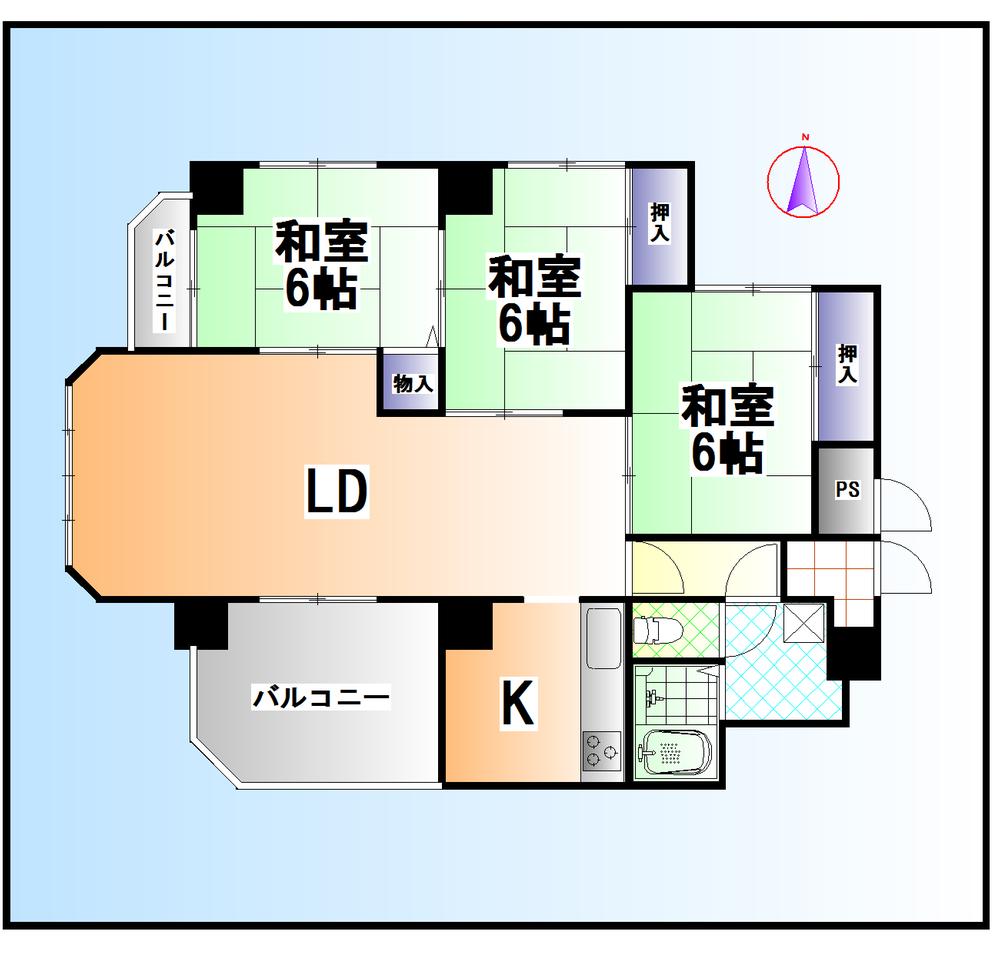 Floor plan. 3LDK, Price 11.8 million yen, Occupied area 72.58 sq m , Balcony area 9.75 sq m