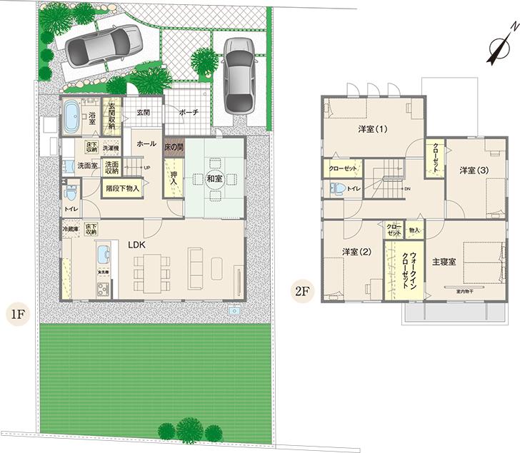 Floor plan.  [No. 6 areas] So we have drawn on the basis of the Plan view] drawings, Plan and the outer structure ・ Planting, etc., It may actually differ slightly from.  Also, car ・ Consumer electronics ・ furniture ・ It is such as equipment not included in the price.