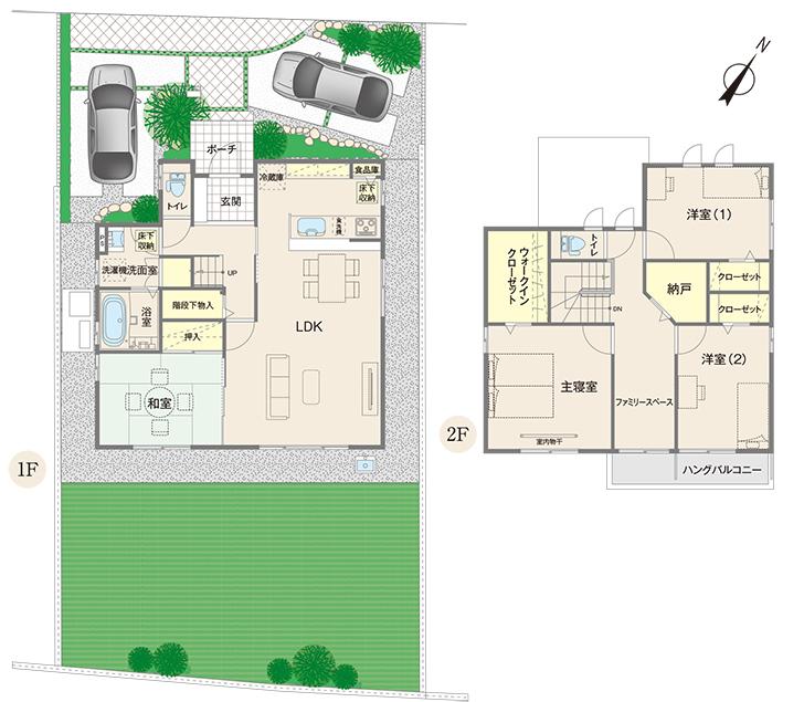 Floor plan.  [No. 7 land] So we have drawn on the basis of the Plan view] drawings, Plan and the outer structure ・ Planting, etc., It may actually differ slightly from.  Also, car ・ Consumer electronics ・ furniture ・ It is such as equipment not included in the price.