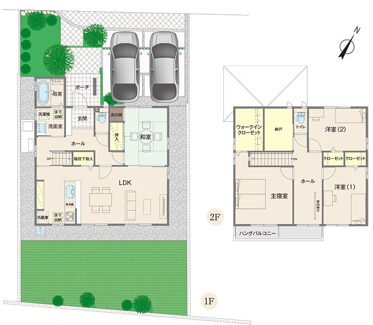 Floor plan.  [No. 8 locations] So we have drawn on the basis of the Plan view] drawings, Plan and the outer structure ・ Planting, etc., It may actually differ slightly from.  Also, car ・ Consumer electronics ・ furniture ・ It is such as equipment not included in the price.