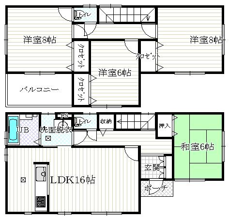 Floor plan. 18.5 million yen, 4LDK, Land area 192.52 sq m , Building area 105.99 sq m east-west to long all Shitsuminami direction