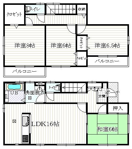 Floor plan. 18.5 million yen, 4LDK, Land area 192.52 sq m , Is a floor plan of a long face-to-face in building area 105.98 sq m east and west
