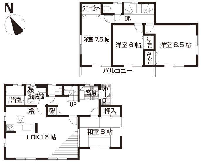 Floor plan. (6 Building), Price 18.5 million yen, 4LDK, Land area 192.52 sq m , Building area 105.15 sq m