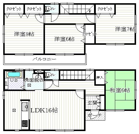 Floor plan. 18.5 million yen, 4LDK, Land area 192.52 sq m , Long in the building area 105.99 sq m east and west is a floor plan of all Shitsuminami direction
