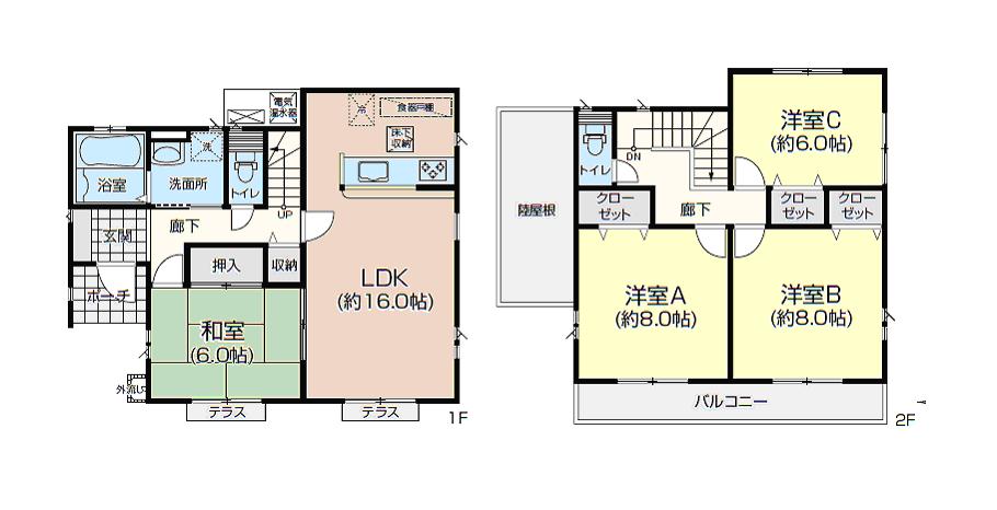 Floor plan. 23,700,000 yen, 4LDK, Land area 185.14 sq m , Spacious building area 105.16 sq m living to continue Japanese-style room