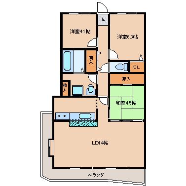 Floor plan. 3LDK, Price 15 million yen, Occupied area 69.56 sq m , Balcony area 10 sq m
