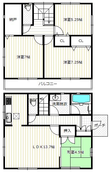 Floor plan. 21.3 million yen, 4LDK + S (storeroom), Land area 157.38 sq m , Building area 91.53 sq m