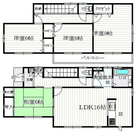 Floor plan. 23,300,000 yen, 4LDK, Land area 213.75 sq m , Building area 105.98 sq m east-west to long all Shitsuminami direction