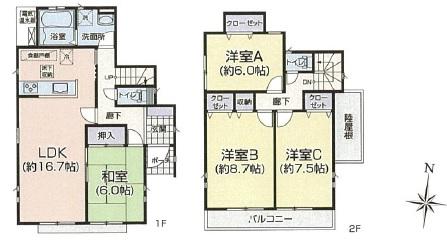 Floor plan. 23.5 million yen, 4LDK, Land area 182.01 sq m , Building area 105.98 sq m