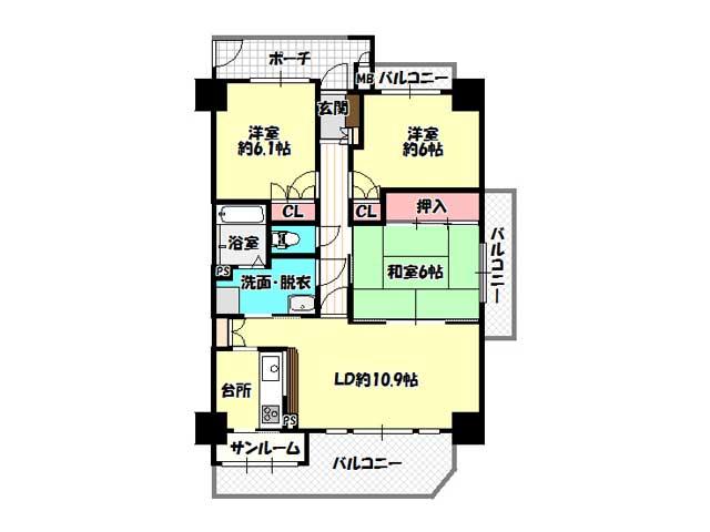 Floor plan. 3LDK, Price 15.8 million yen, Occupied area 74.29 sq m