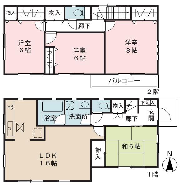 Floor plan. (6 Building), Price 17.8 million yen, 4LDK, Land area 187.07 sq m , Building area 98 sq m