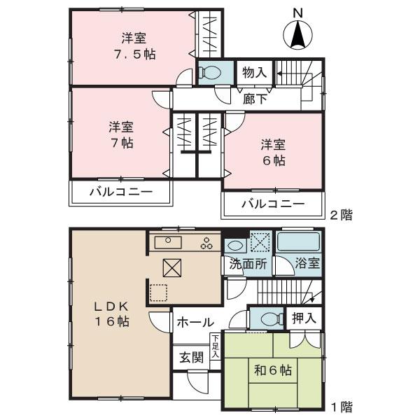 Floor plan. (Building 2), Price 19,800,000 yen, 4LDK, Land area 203.42 sq m , Building area 100.03 sq m