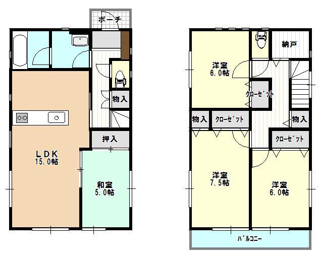 Floor plan. (4 Building), Price 17.8 million yen, 4LDK, Land area 184.81 sq m , Building area 97.2 sq m