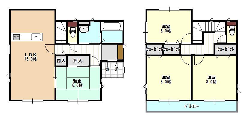 Floor plan. (Building 2), Price 20.1 million yen, 4LDK, Land area 186.05 sq m , Building area 105.16 sq m