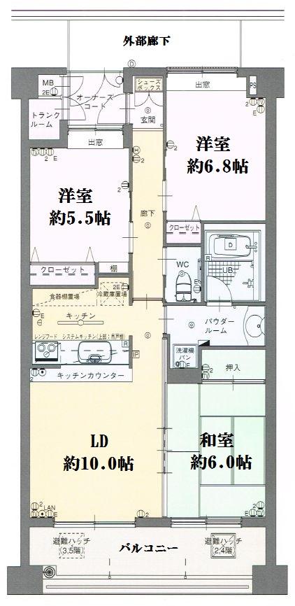 Floor plan. 3LDK, Price 22,800,000 yen, Footprint 73.9 sq m , Balcony area 9.75 sq m floor plan