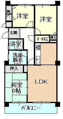 Floor plan. 3LDK, Price 8.5 million yen, Occupied area 65.08 sq m , Balcony area 9.29 sq m