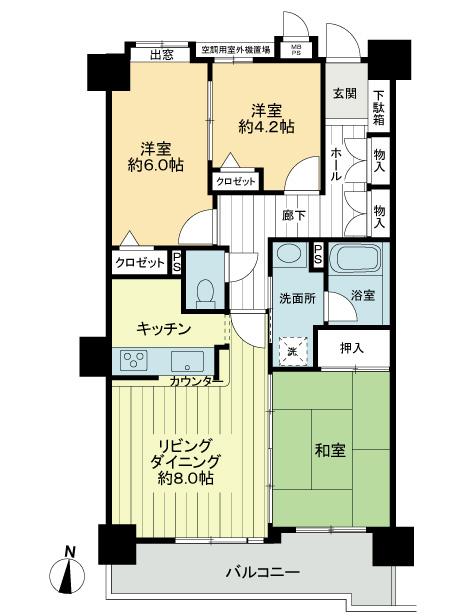 Floor plan. 3LDK, Price 11.5 million yen, Occupied area 67.33 sq m , Balcony area 8.91 sq m