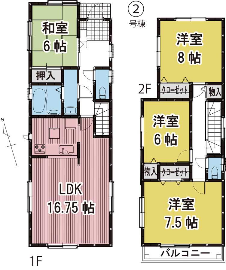 Floor plan. (Building 2), Price 24,800,000 yen, 4LDK, Land area 143.83 sq m , Building area 106 sq m