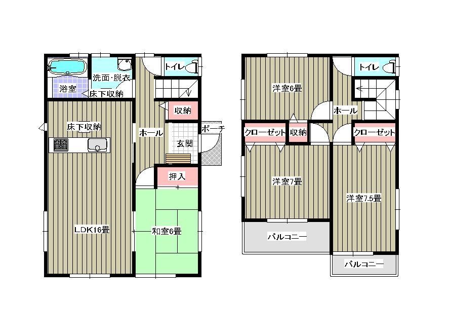 Floor plan. (6 Building), Price 22,800,000 yen, 4LDK, Land area 154.7 sq m , Building area 105.17 sq m