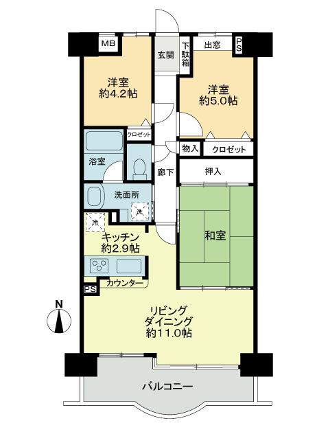 Floor plan. 3LDK, Price 16.8 million yen, Occupied area 68.54 sq m , Balcony area 9.54 sq m