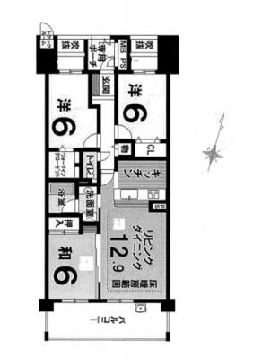 Floor plan. 3LDK, Price 11 million yen, Occupied area 75.52 sq m , Balcony area 12.8 sq m