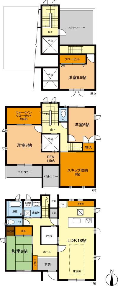 Floor plan. 34,800,000 yen, 4LDK + S (storeroom), Land area 175.54 sq m , Building area 125.45 sq m
