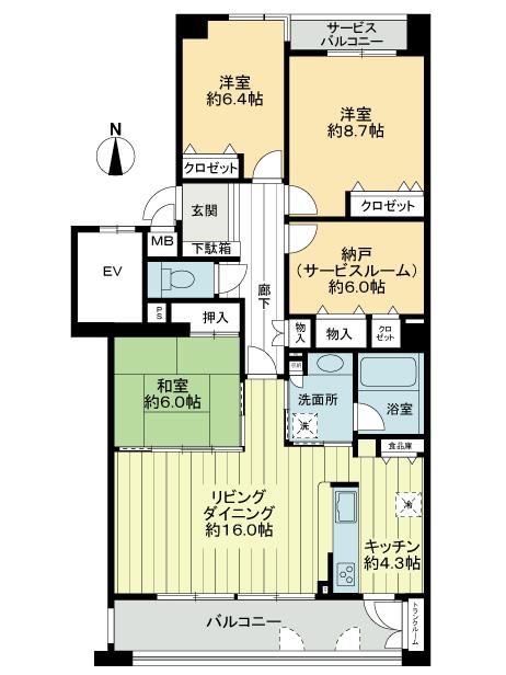 Floor plan. 3LDK + S (storeroom), Price 14.8 million yen, Footprint 103.71 sq m , Balcony area 16.56 sq m