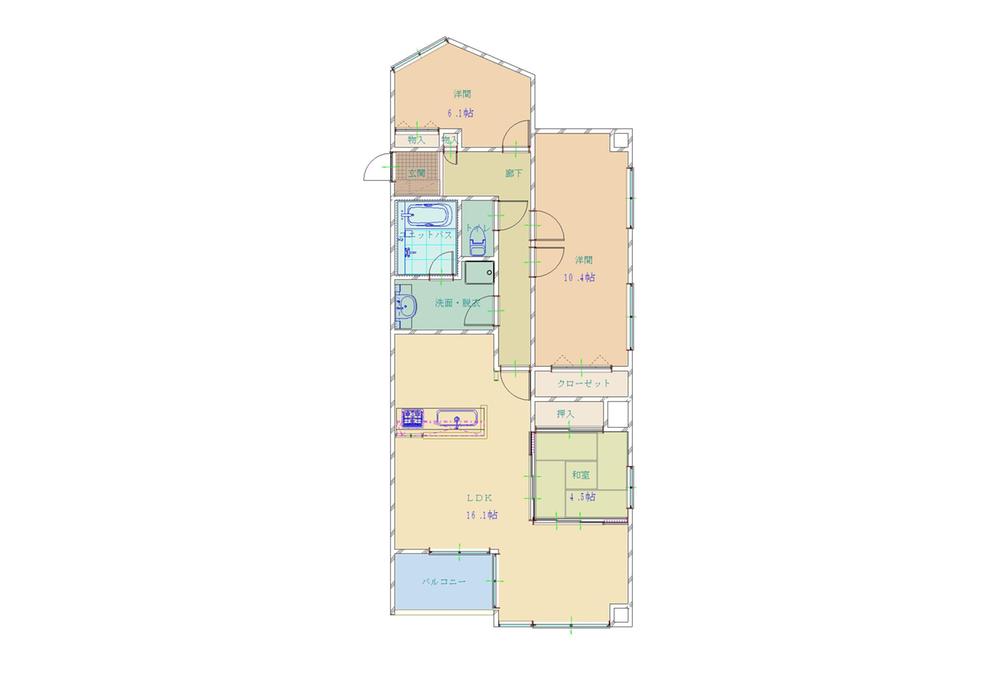 Floor plan. 3LDK, Price 4.3 million yen, Occupied area 88.64 sq m , Balcony area 6.76 sq m