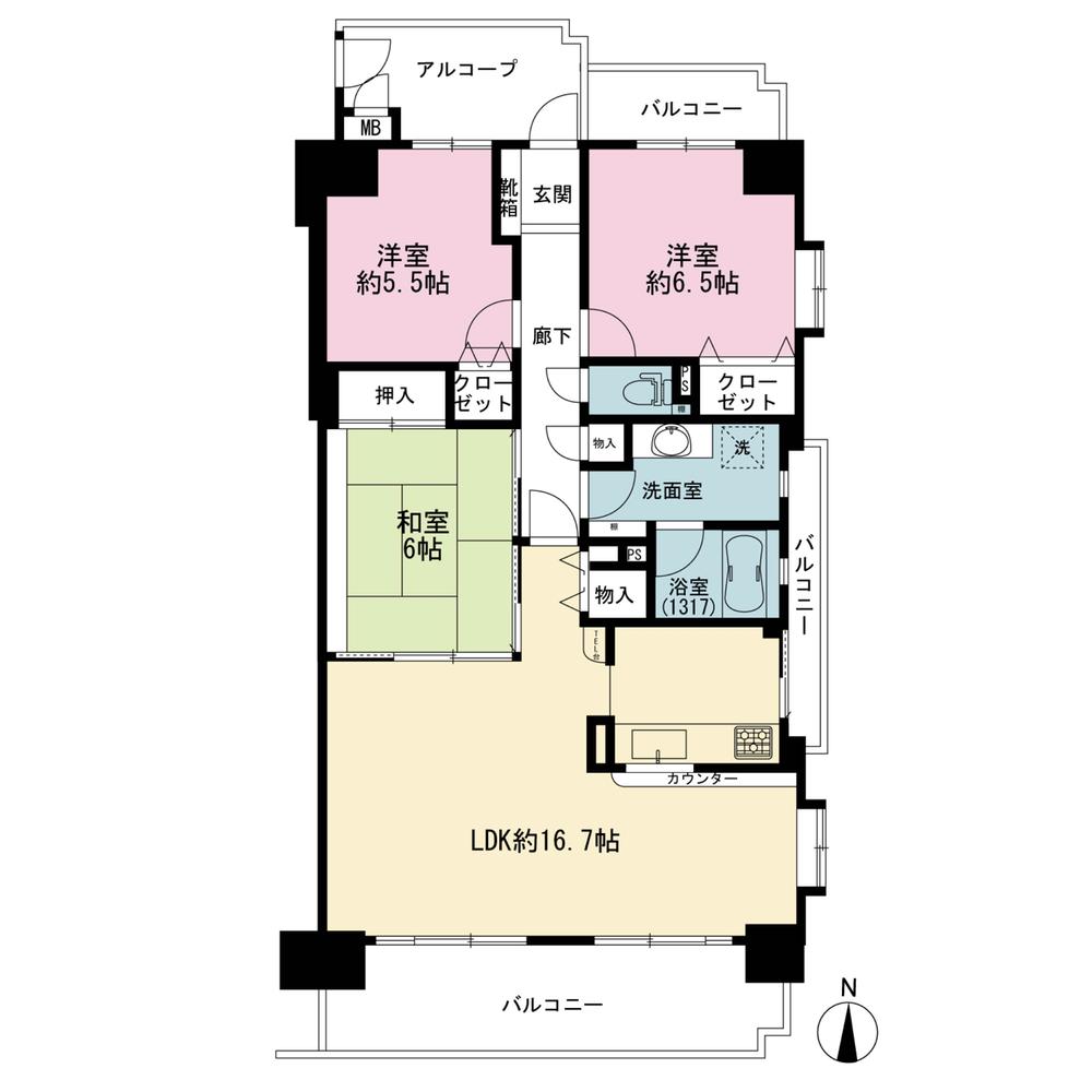 Floor plan. 3LDK, Price 16.8 million yen, Occupied area 85.28 sq m , Balcony area 19 sq m