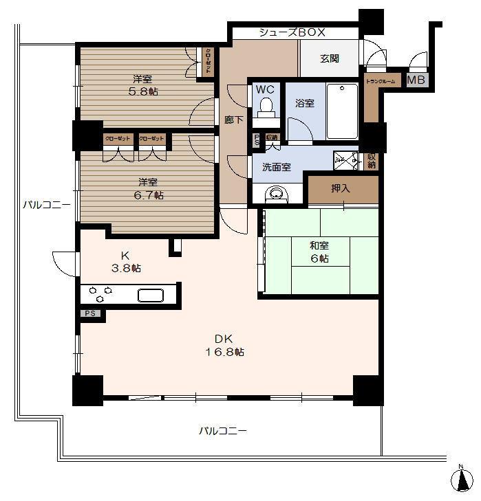 Floor plan. 3LDK, Price 44,800,000 yen, Footprint 92.9 sq m , Balcony area 36.41 sq m