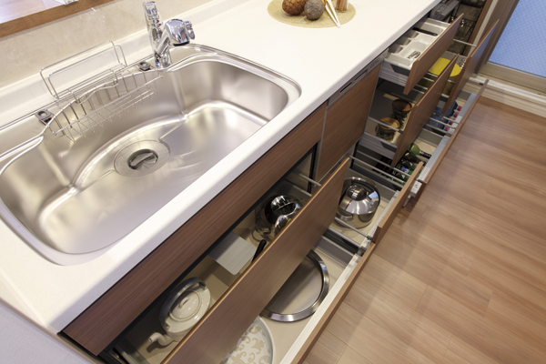 Kitchen.  [Sliding storage] To heavy objects from large, You can efficiently storage. Good usability sliding, You can use to enable the space under the counter (same specifications)