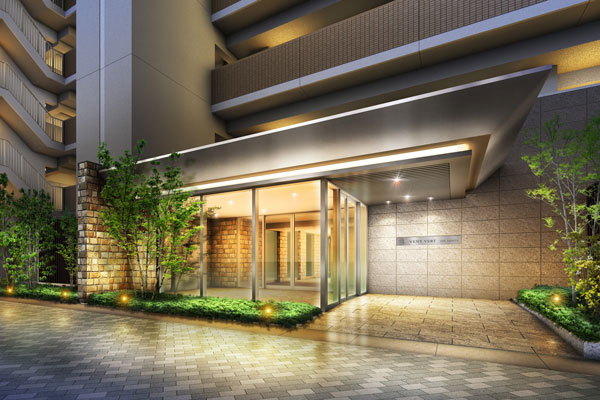 Buildings and facilities. Granite and natural stone, Green, etc., Using the material with the natural texture, To the sophisticated space has been finished to the total (Entrance Rendering)