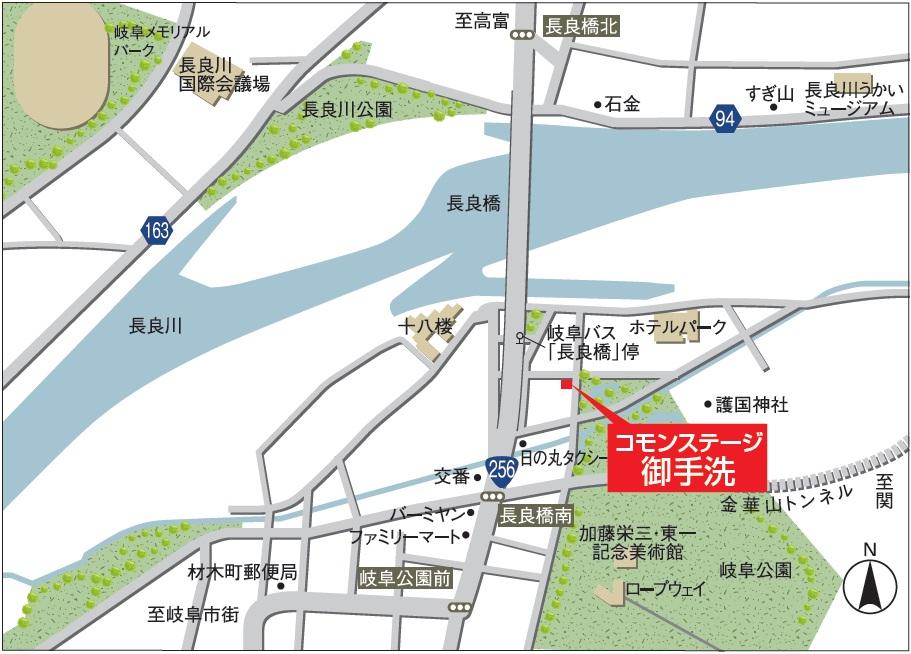 Local guide map. Access: Gifu bus "Nagara Bridge" stop about 130m (2 minute walk), JR Tokaido Line "Gifu" Gifu bus about 15 minutes from the station, "Nagara Bridge" stop and get off at about 130m about 3780m up to (2 minute walk) Meitetsu Gifu Station (about 8 minutes by car), About to JR Gifu Station 4150m (about 9 minutes by car)