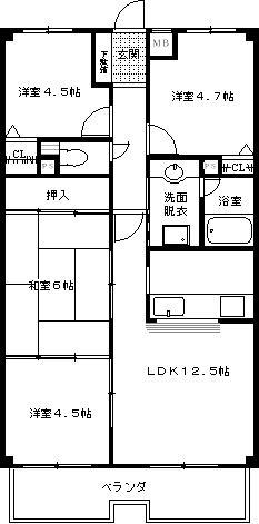 Floor plan. 4LDK, Price 5.45 million yen, Footprint 69.3 sq m , Balcony area 8.54 sq m