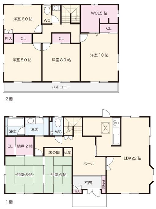 Floor plan. 32,800,000 yen, 6LDK + 2S (storeroom), Land area 803.48 sq m , Including the building area 182.03 sq m wide LDK, Relaxed some build