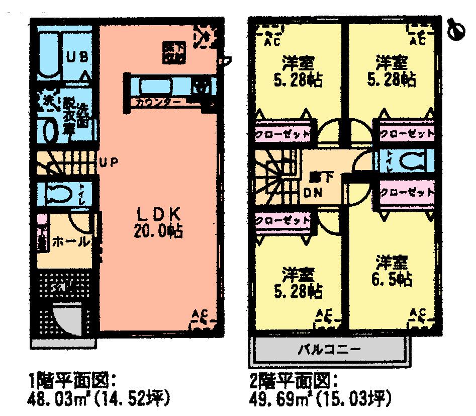 Floor plan. (Building 2), Price 16,900,000 yen, 4LDK, Land area 203.83 sq m , Building area 97.72 sq m
