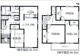 Floor plan. 22,300,000 yen, 4LDK, Land area 205.36 sq m , Building area 106 sq m