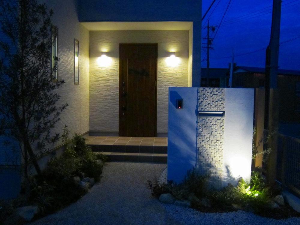 Entrance. Also bright directing the entrance at night