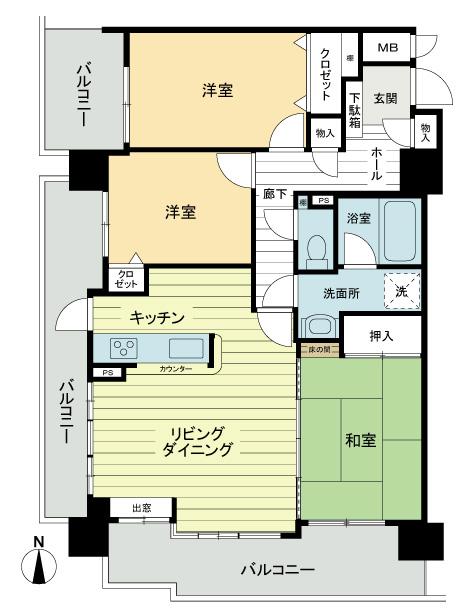 Floor plan. 3LDK, Price 9.8 million yen, Occupied area 73.69 sq m , Balcony area 24.79 sq m