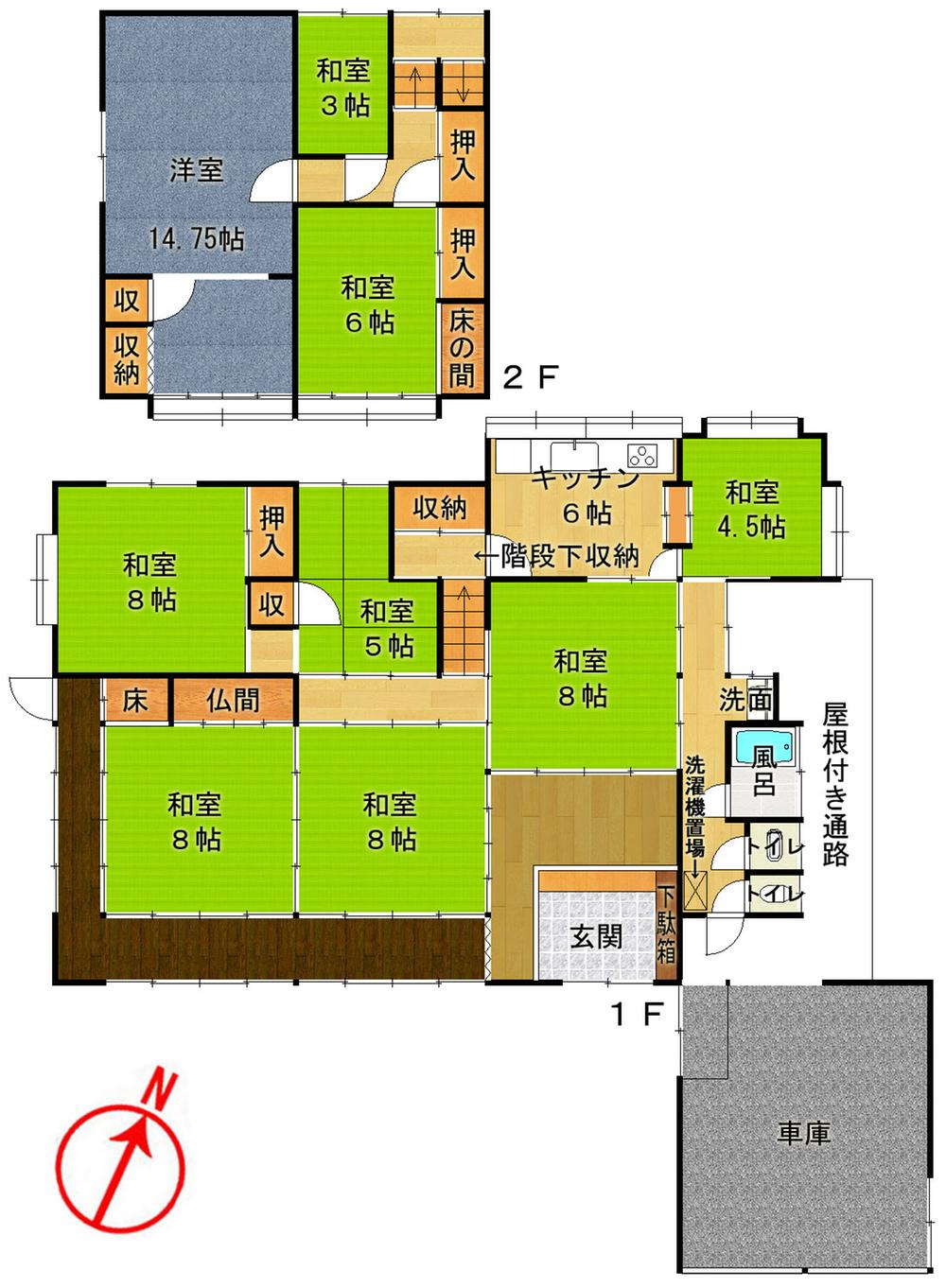 Floor plan. 4.5 million yen, 8DK, Land area 568 sq m , Building area 187.2 sq m