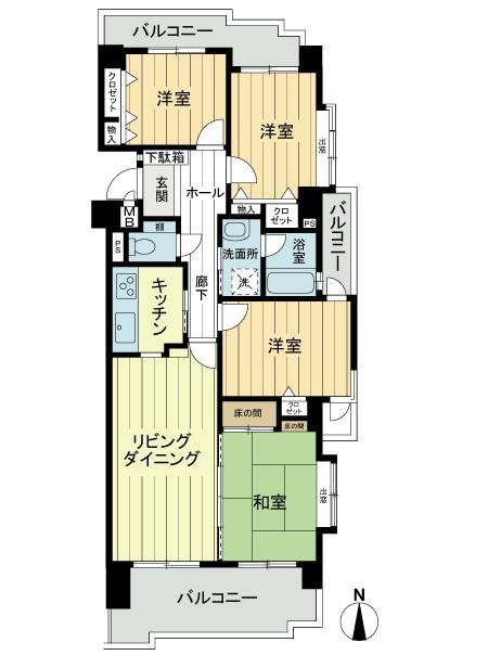 Floor plan. 4LDK, Price 11.8 million yen, Occupied area 80.08 sq m , Balcony area 19.9 sq m living ・ dining ・ Kitchen + Western-style 3 rooms + Japanese-style room ~ 3 rooms main bedroom and children's room of the Western-style, of course costume room ・ Storeroom ・ Study ・ A private room, such as hobby room in a variety of applications you can use ~