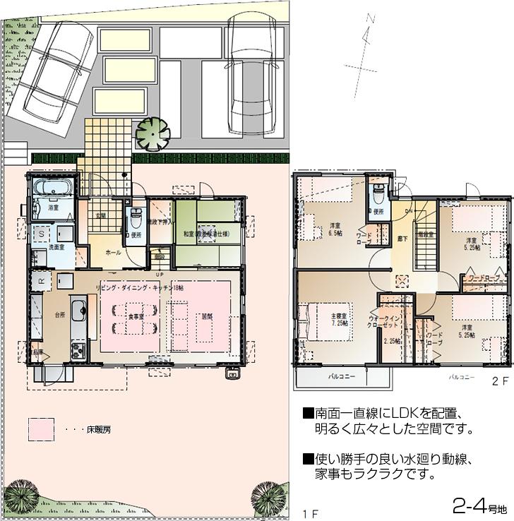 Floor plan.  [2-4 No. land] So we have drawn on the basis of the Plan view] drawings, Plan and the outer structure ・ Planting, such as might actually differ slightly from.  Also, furniture ・ Car, etc. are not included in the price. 