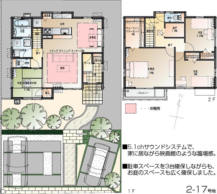 Floor plan.  [2-17 No. land] So we have drawn on the basis of the Plan view] drawings, Plan and the outer structure ・ Planting, such as might actually differ slightly from.  Also, furniture ・ Car, etc. are not included in the price. 