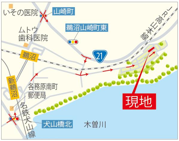 Local guide map. Opening is Meitetsu Shin Unuma Station east side road. Access to Inuyama direction is now more smoothly. 